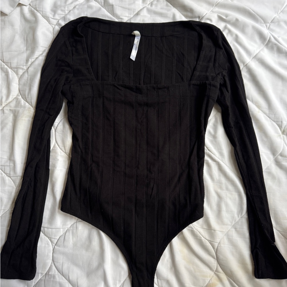 Black Long Sleeve Square Neck Bodysuit